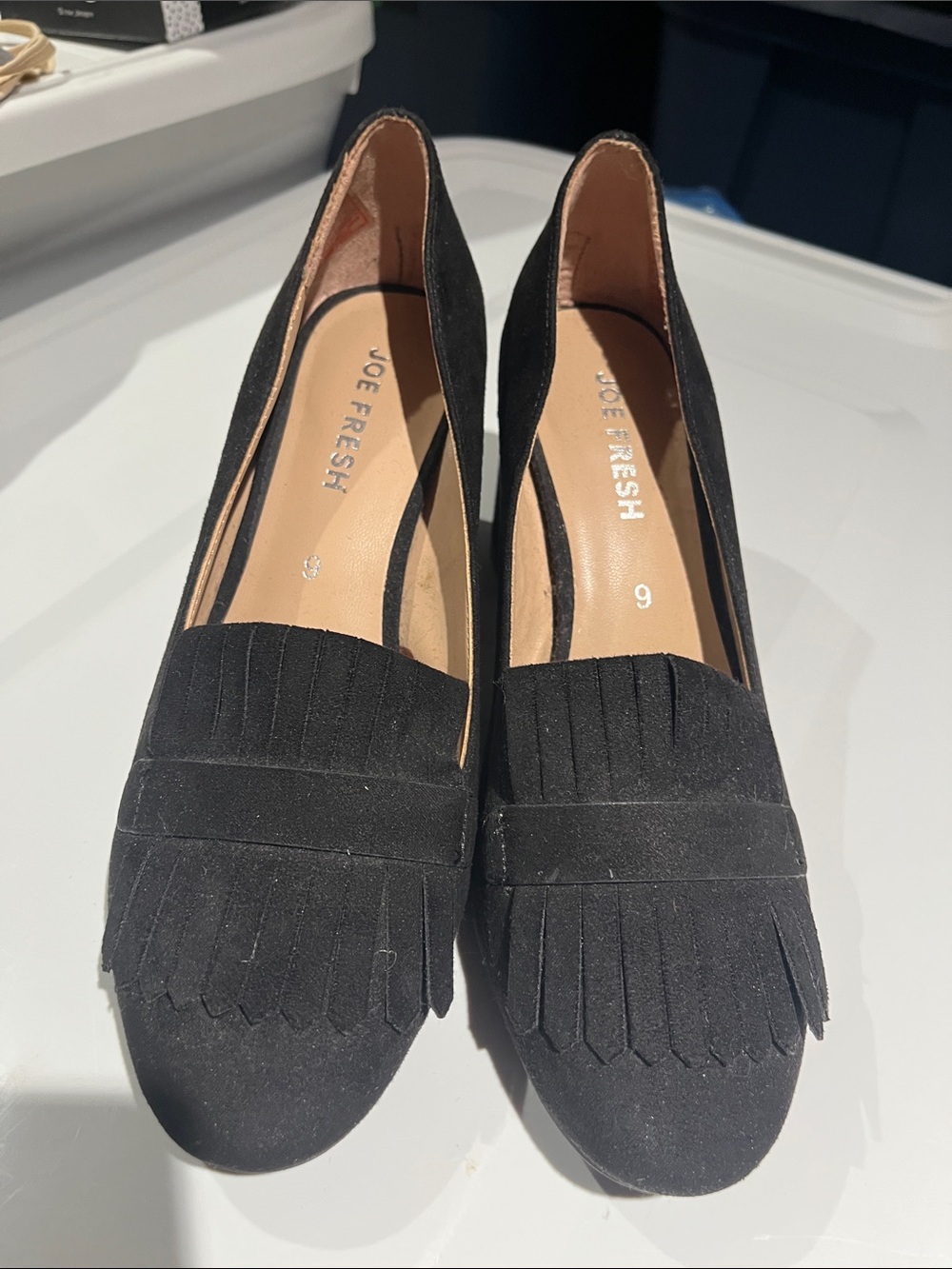 Joe Fresh Black Suede Fringe Loafers